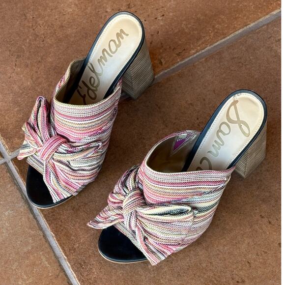 Sam Edelman Yumi Rainbow Cloth Block Heel Bow Slides size 11 - Picture 15 of 16